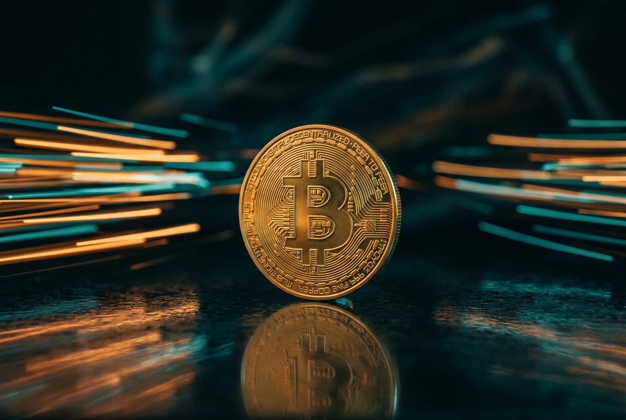 Abstract representation of high-speed blockchain transactions